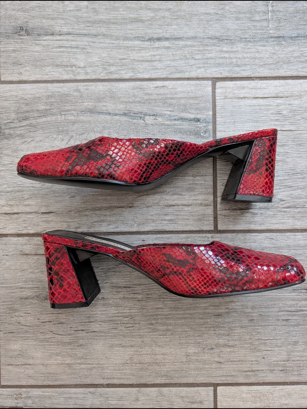 Vintage Ann Marino Red Snake-Print Mules